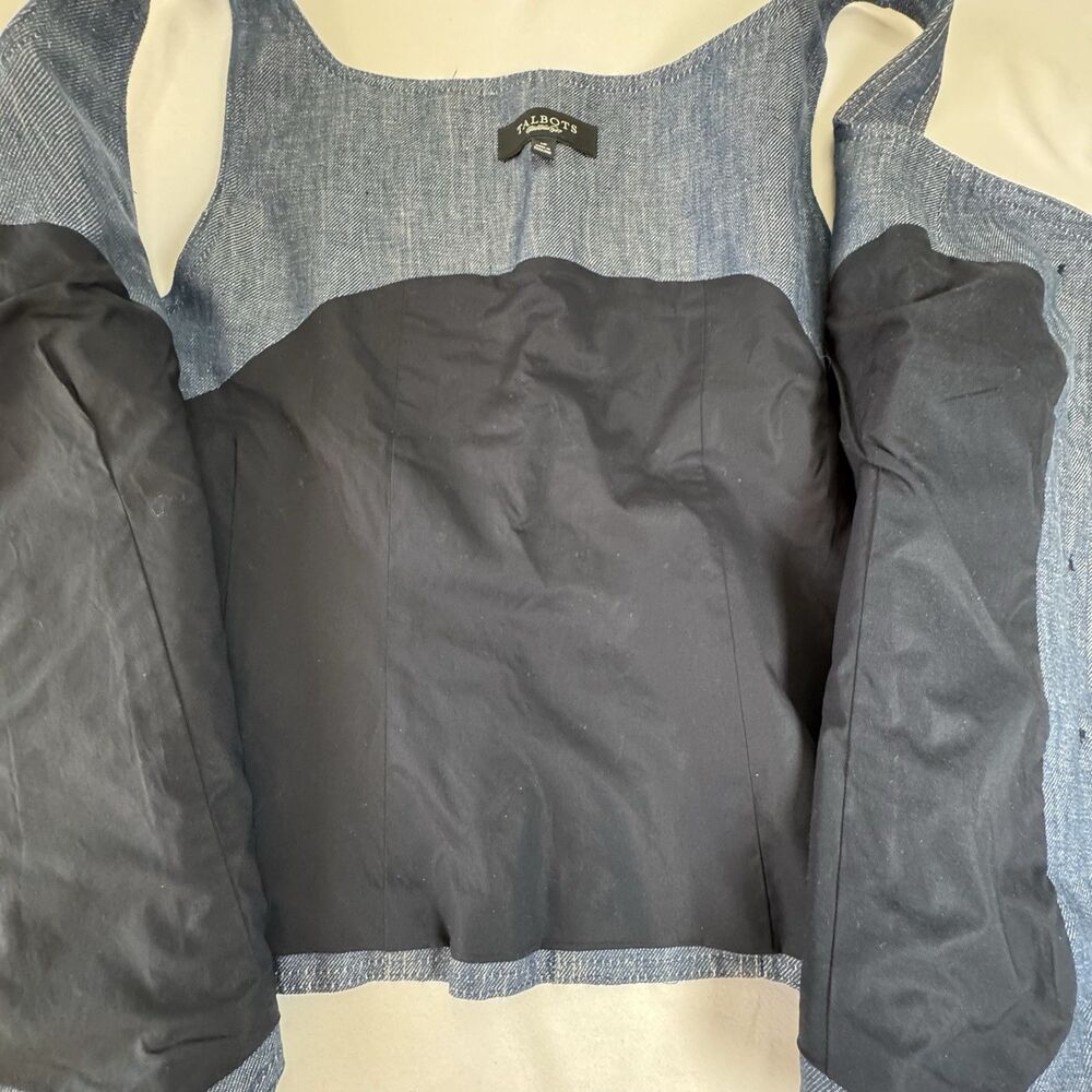 Talbots 100% Linen Vest Blue Denim Look Button Front Women Size 16 Corset - Picture 5 of 7